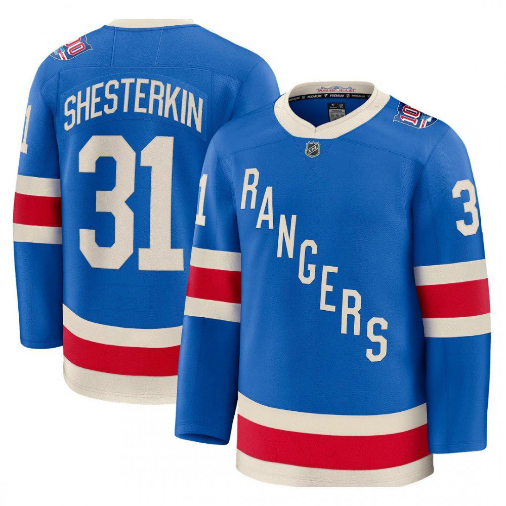 Men's New York Rangers Igor Shesterkin Blue Centennial Premium Jersey-Pro Kit Vault | Brand New 26/27 Sports Jerseys